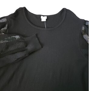Chico’s Black Sequin Sleeve Sweater 4 US XXL  Pullover Knit Top  Holiday‎ Party